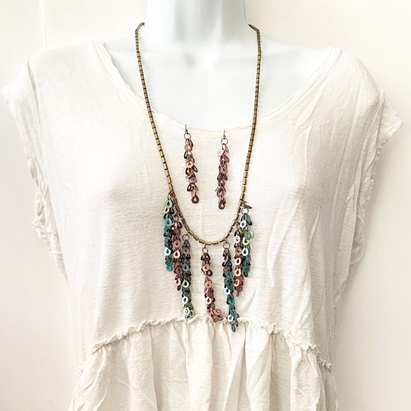 Sarah Cavender Metalworks 32.5" Long Multi Color Fringe Necklace & Earrings Set - Picture 15 of 15